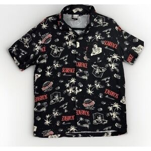 Scarface Graphic Button Up Shirt Mens Medium Black Excellent Tony Montana Print